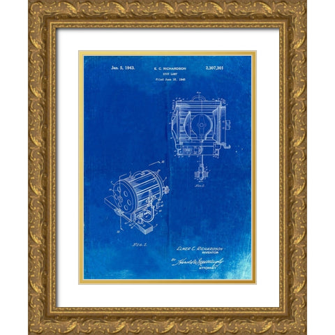 PP387-Faded Blueprint Movie Set Lighting Patent Poster Gold Ornate Wood Framed Art Print with Double Matting by Borders, Cole