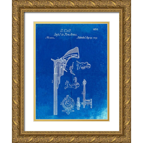 PP409-Faded Blueprint Colt Paterson Patent Poster Gold Ornate Wood Framed Art Print with Double Matting by Borders, Cole