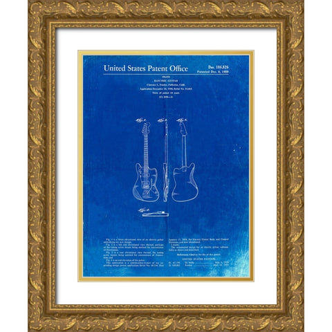 PP417-Faded Blueprint Fender Jazzmaster Guitar Patent Poster Gold Ornate Wood Framed Art Print with Double Matting by Borders, Cole