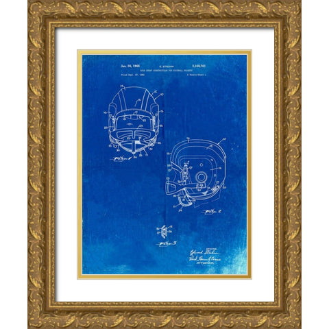 PP419-Faded Blueprint Face Mask Football Helmet 1965 Patent  Gold Ornate Wood Framed Art Print with Double Matting by Borders, Cole