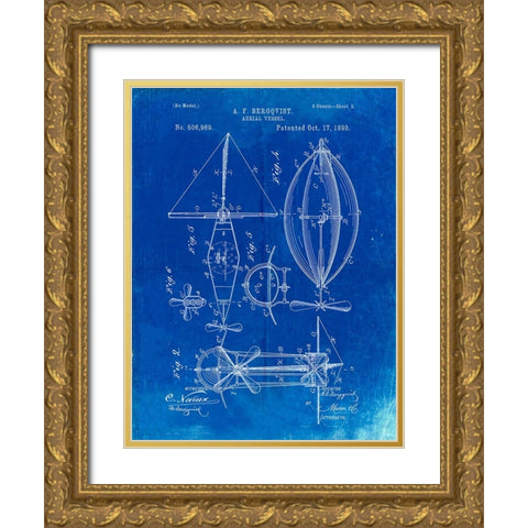 PP426-Faded Blueprint Aerial Vessel Patent Poster Gold Ornate Wood Framed Art Print with Double Matting by Borders, Cole