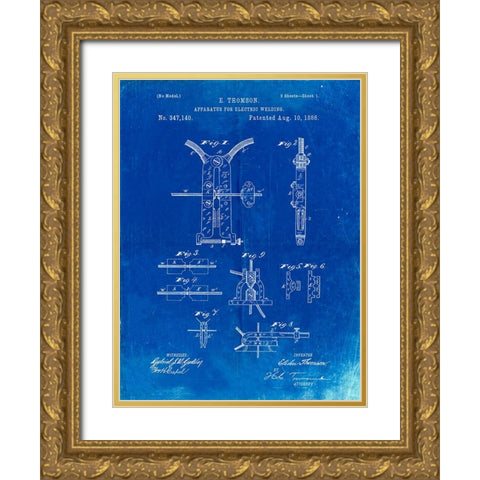 PP428-Faded Blueprint Electric Welding Machine 1886 Patent Poster Gold Ornate Wood Framed Art Print with Double Matting by Borders, Cole