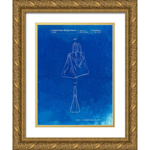 PP430-Faded Blueprint Jean Paul Gaultier Handbag Patent Poster Gold Ornate Wood Framed Art Print with Double Matting by Borders, Cole