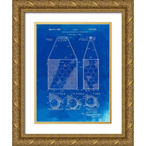 PP436-Faded Blueprint Tennis Hopper Patent Poster Gold Ornate Wood Framed Art Print with Double Matting by Borders, Cole