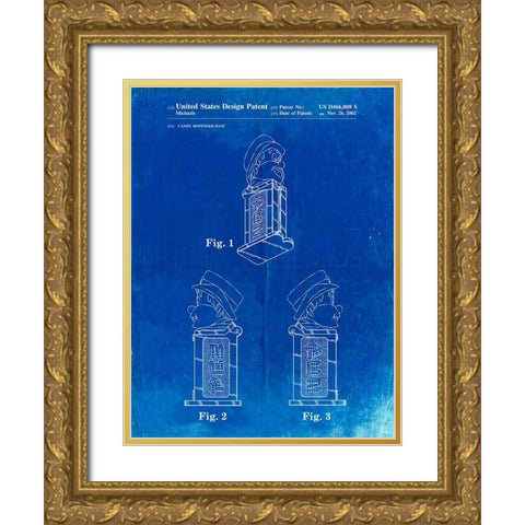 PP441-Faded Blueprint Pez Dispenser Patent Poster Gold Ornate Wood Framed Art Print with Double Matting by Borders, Cole