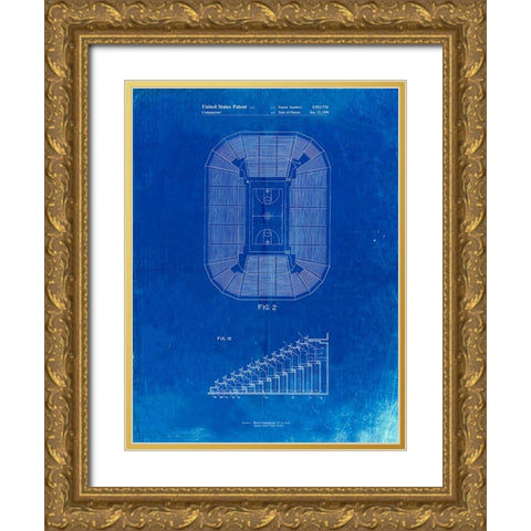 PP453-Faded Blueprint Retractable Arena Seating Patent Poster Gold Ornate Wood Framed Art Print with Double Matting by Borders, Cole