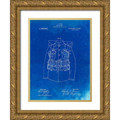 PP465-Faded Blueprint World War 1 Military Coat Patent Poster Gold Ornate Wood Framed Art Print with Double Matting by Borders, Cole