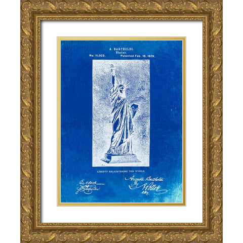 PP474-Faded Blueprint Statue Of Liberty Poster Gold Ornate Wood Framed Art Print with Double Matting by Borders, Cole