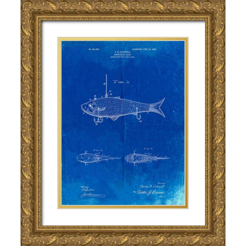 PP485-Faded Blueprint Fishing Artificial Bait Poster Gold Ornate Wood Framed Art Print with Double Matting by Borders, Cole