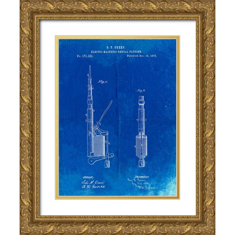 PP491-Faded Blueprint Dentist Drill Patent Poster Gold Ornate Wood Framed Art Print with Double Matting by Borders, Cole