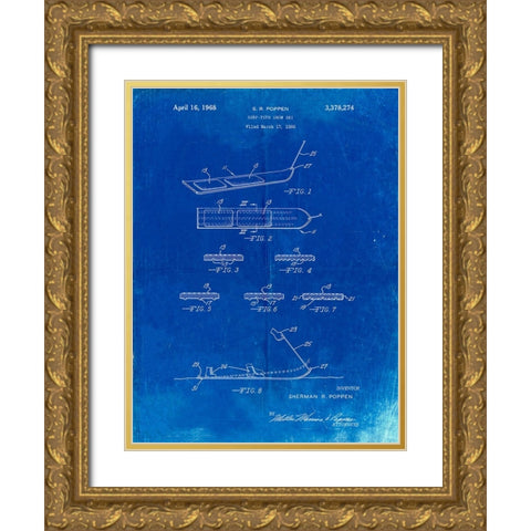 PP508-Faded Blueprint Snurfer Poppen First Modern Snowboard Patent Poster Gold Ornate Wood Framed Art Print with Double Matting by Borders, Cole