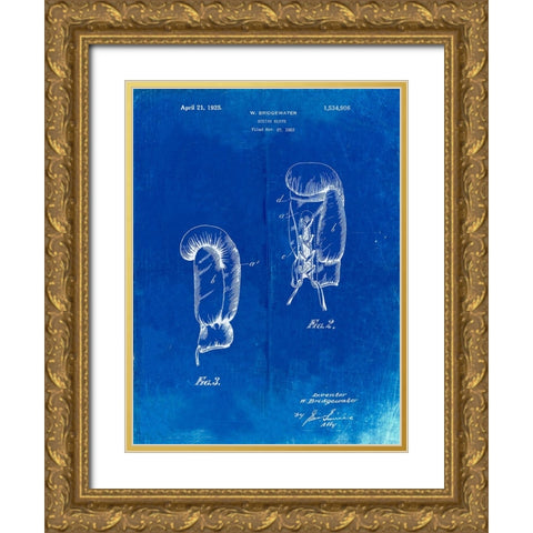 PP517-Faded Blueprint Boxing Glove 1925 Patent Poster Gold Ornate Wood Framed Art Print with Double Matting by Borders, Cole