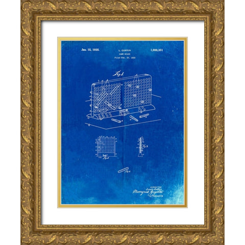 PP519-Faded Blueprint Battleship Game Patent Poster Gold Ornate Wood Framed Art Print with Double Matting by Borders, Cole