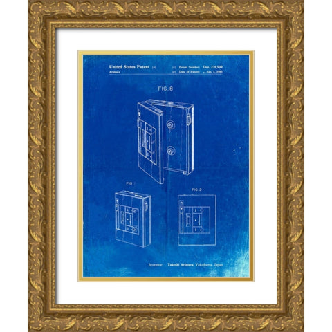 PP551-Faded Blueprint Toshiba Walkman Patent Poster Gold Ornate Wood Framed Art Print with Double Matting by Borders, Cole