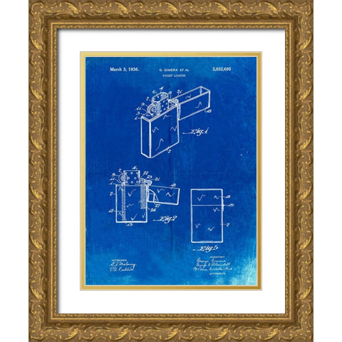 PP553-Faded Blueprint Zippo Lighter Patent Poster Gold Ornate Wood Framed Art Print with Double Matting by Borders, Cole