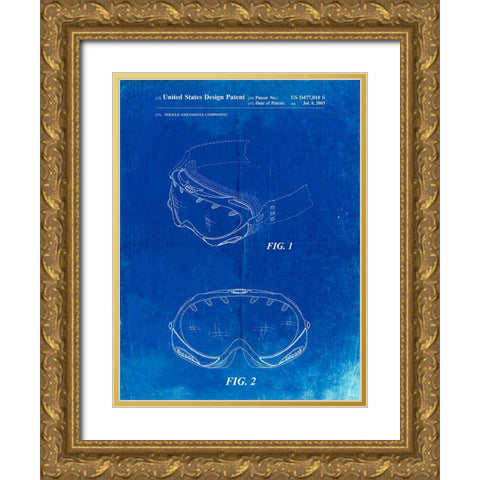 PP554-Faded Blueprint Ski Goggles Patent Poster Gold Ornate Wood Framed Art Print with Double Matting by Borders, Cole