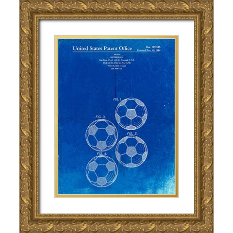 PP587-Faded Blueprint Soccer Ball 4 Image Patent Poster Gold Ornate Wood Framed Art Print with Double Matting by Borders, Cole
