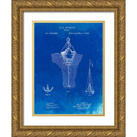 PP599-Faded Blueprint Water Buoy Patent Poster Gold Ornate Wood Framed Art Print with Double Matting by Borders, Cole