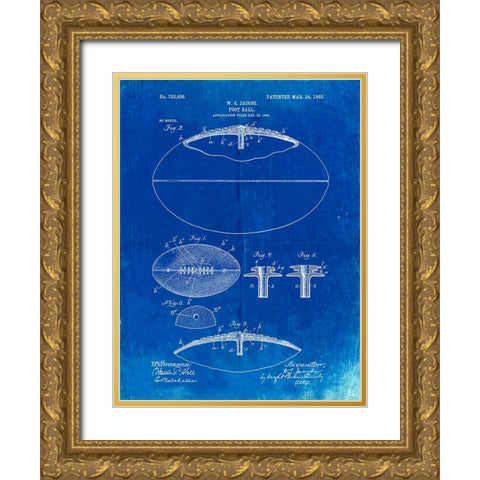PP601-Faded Blueprint Football Game Ball 1902 Patent Poster Gold Ornate Wood Framed Art Print with Double Matting by Borders, Cole