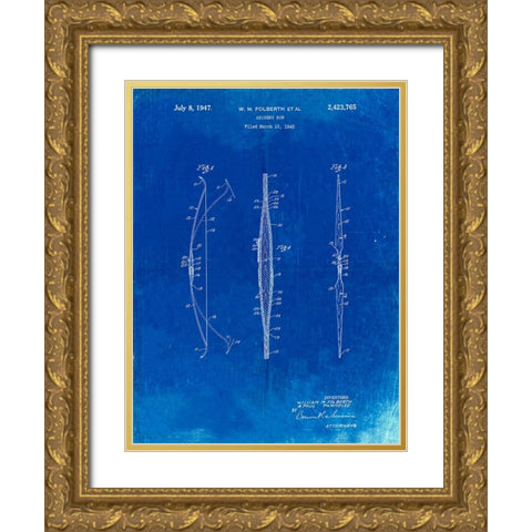 PP603-Faded Blueprint Bill Folberth Archery Bow Patent Poster Gold Ornate Wood Framed Art Print with Double Matting by Borders, Cole
