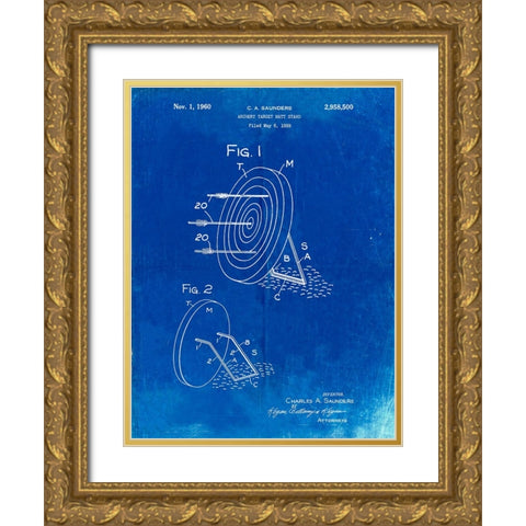 PP613-Faded Blueprint Archery Target and Stand Patent Poster Gold Ornate Wood Framed Art Print with Double Matting by Borders, Cole