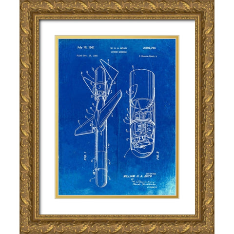 PP624-Faded Blueprint Cold War Era Guided Missile Patent Poster Gold Ornate Wood Framed Art Print with Double Matting by Borders, Cole