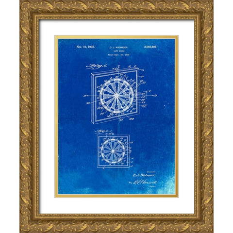 PP625-Faded Blueprint Dart Board 1936 Patent Poster Gold Ornate Wood Framed Art Print with Double Matting by Borders, Cole
