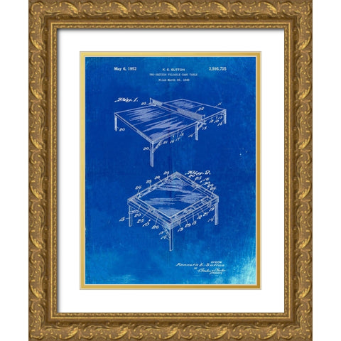 PP629-Faded Blueprint Ping Pong Table Patent Poster Gold Ornate Wood Framed Art Print with Double Matting by Borders, Cole