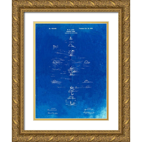 PP631-Faded Blueprint Croquet Game 1899 Patent Poster Gold Ornate Wood Framed Art Print with Double Matting by Borders, Cole