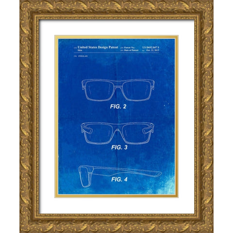 PP640-Faded Blueprint Two Face Prizm Oakley Sunglasses Patent Poster Gold Ornate Wood Framed Art Print with Double Matting by Borders, Cole