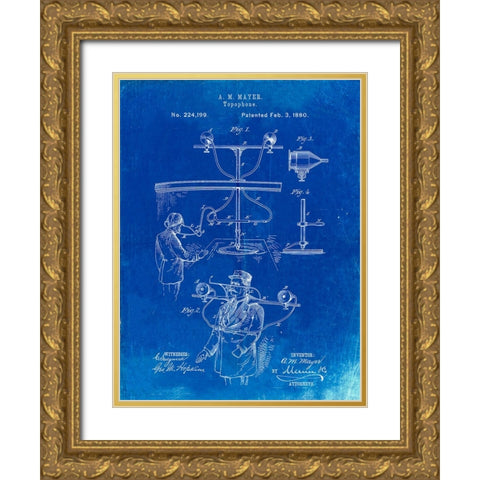 PP642-Faded Blueprint Bowling Pin 1967 Patent Poster Gold Ornate Wood Framed Art Print with Double Matting by Borders, Cole