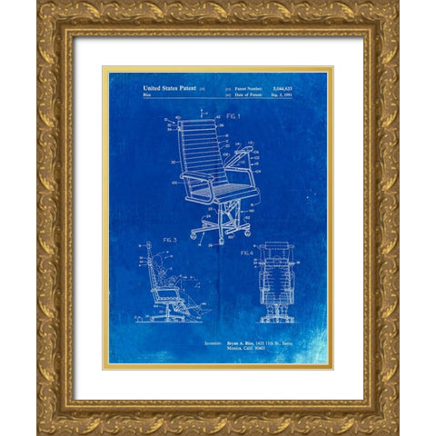 PP648-Faded Blueprint Exercising Office Chair Patent Poster Gold Ornate Wood Framed Art Print with Double Matting by Borders, Cole