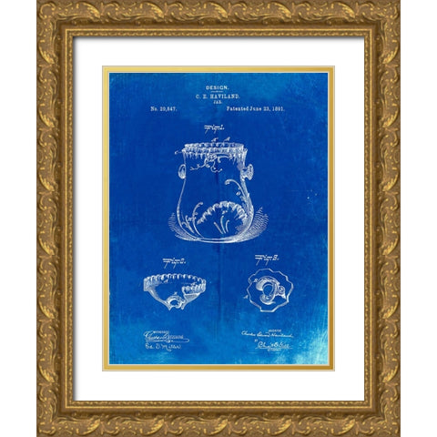 PP660-Faded Blueprint Kitchen Jar Pitcher Poster Gold Ornate Wood Framed Art Print with Double Matting by Borders, Cole