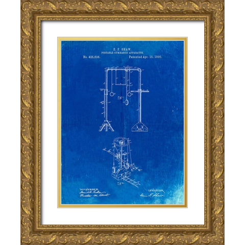 PP664-Faded Blueprint Portable Gymnastic Bars 1890 Patent Poster Gold Ornate Wood Framed Art Print with Double Matting by Borders, Cole