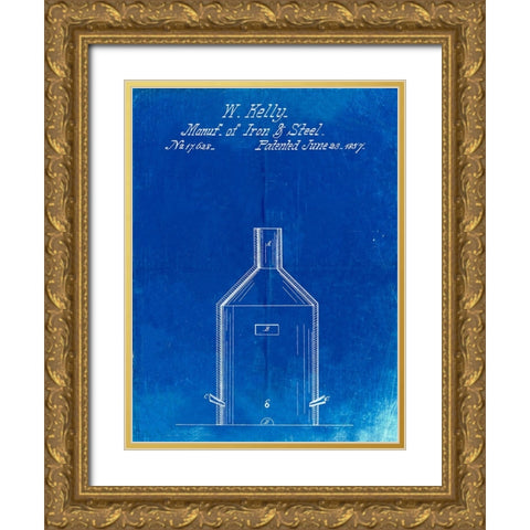 PP666-Faded Blueprint Steel Manufacturing Poster Gold Ornate Wood Framed Art Print with Double Matting by Borders, Cole