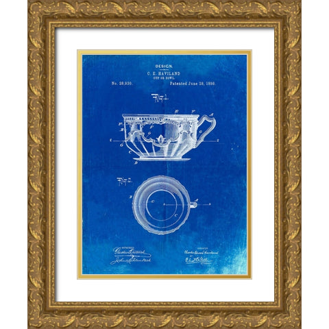 PP670-Faded Blueprint Gyrocompass Patent Poster Gold Ornate Wood Framed Art Print with Double Matting by Borders, Cole