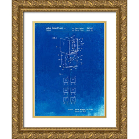 PP674-Faded Blueprint Childrens Building Block Gold Ornate Wood Framed Art Print with Double Matting by Borders, Cole