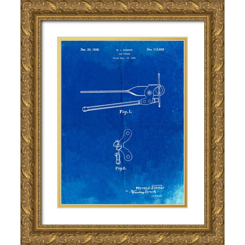 PP677-Faded Blueprint Can Opener Patent Poster Gold Ornate Wood Framed Art Print with Double Matting by Borders, Cole