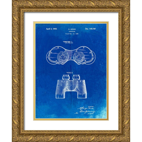 PP684-Faded Blueprint Binoculars Patent Poster Gold Ornate Wood Framed Art Print with Double Matting by Borders, Cole
