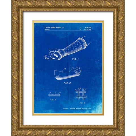 PP687-Faded Blueprint Orthopedic Hard Cast Patent Poster Gold Ornate Wood Framed Art Print with Double Matting by Borders, Cole
