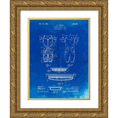 PP690-Faded Blueprint Ridell Football Pads 1926 Patent Poster Gold Ornate Wood Framed Art Print with Double Matting by Borders, Cole
