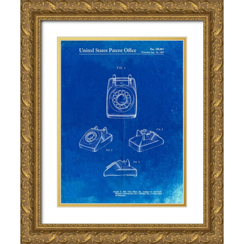 PP699-Faded Blueprint 1960s Telephone Poster Gold Ornate Wood Framed Art Print with Double Matting by Borders, Cole