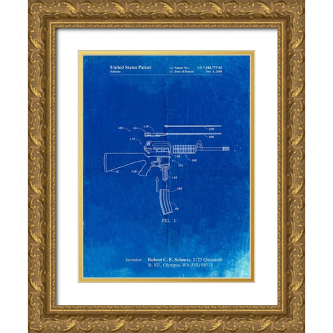 PP704-Faded Blueprint AR 15 Patent Poster Gold Ornate Wood Framed Art Print with Double Matting by Borders, Cole