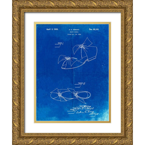 PP722-Faded Blueprint Beach Sandal 1934 Patent Poster Gold Ornate Wood Framed Art Print with Double Matting by Borders, Cole