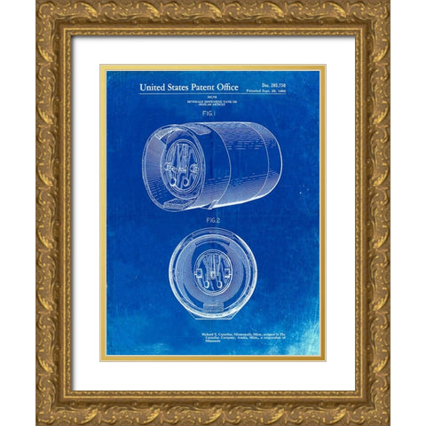 PP730-Faded Blueprint Beer Keg Patent Poster Gold Ornate Wood Framed Art Print with Double Matting by Borders, Cole