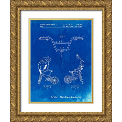 PP734-Faded Blueprint Bicycle Handlebar Art Gold Ornate Wood Framed Art Print with Double Matting by Borders, Cole
