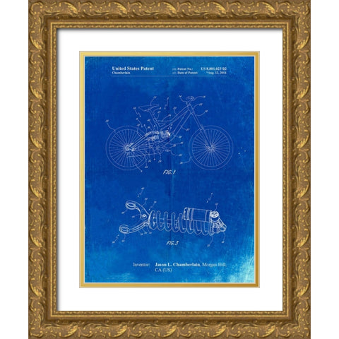 PP735-Faded Blueprint Bicycle Shock Art Gold Ornate Wood Framed Art Print with Double Matting by Borders, Cole