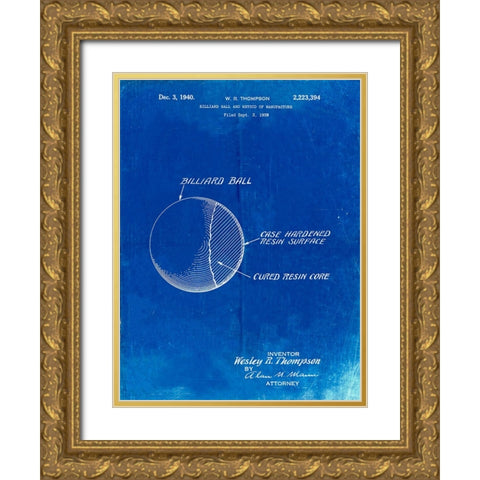 PP736-Faded Blueprint Billiard Ball Patent Poster Gold Ornate Wood Framed Art Print with Double Matting by Borders, Cole