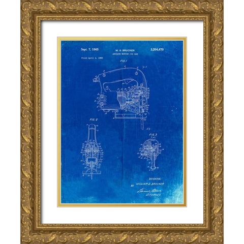 PP739-Faded Blueprint Black And Decker Jigsaw Patent Poster Gold Ornate Wood Framed Art Print with Double Matting by Borders, Cole