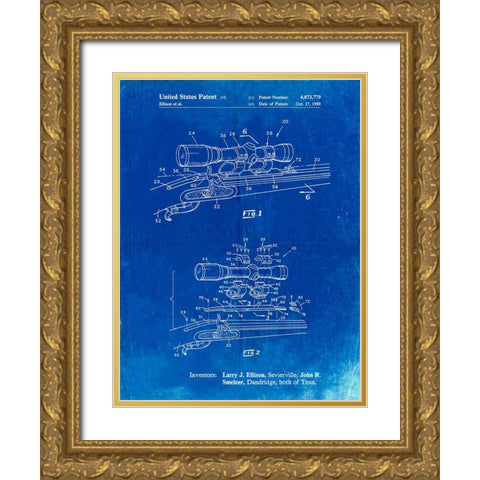 PP740-Faded Blueprint Black Powder Rifle Scope Patent Poster Gold Ornate Wood Framed Art Print with Double Matting by Borders, Cole